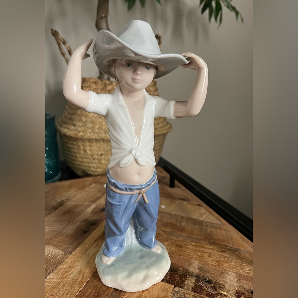 Nao by Lladro Porcelain Figurine, Boy with Big Hat